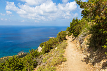 Fototapeta na wymiar Path in the mountains on the peninsula of Akamos, Cyprus