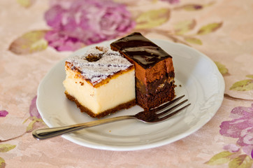 Two pieces of cheesecake