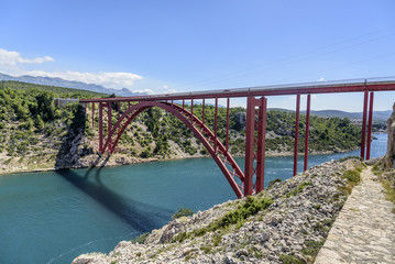 Red Maslenica Bridge in Croatia.