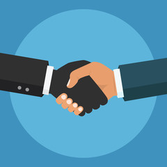 Handshake, business partnership. Symbol of success deal, happy business partnership, agreement. Flat design isolated on background. Vector illustration.