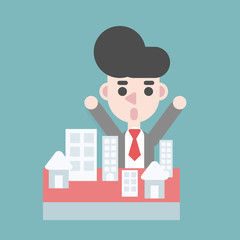 Businessman with Real estate developer entrepreneur concept on the desk. Rich businessman. Business concept cartoon illustration.