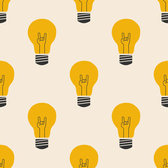 Rock hand sign bulb flat icon vector illustration