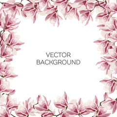 Fototapeta premium Magnolia flower frame vector illustration floral background