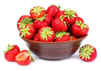 Strawberry in bowl isolated on white background