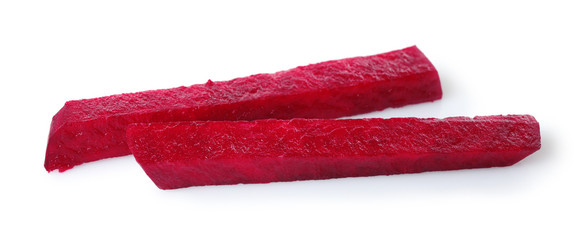 Pieces of fresh beet on white background