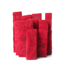 Group of fresh beet pieces on white background