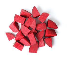 Chopped beet on white background