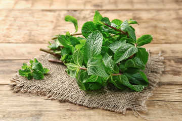 Lemon balm on wooden background