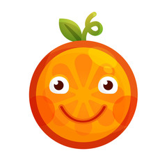 Happy smile emoji. Smiley orange fruit emoji. Vector flat design emoticon icon isolated on white background.