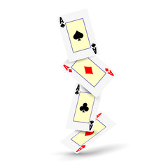 Falling four aces on a white background. Vector illustration.