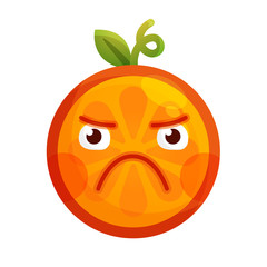 Angry face emoji. Angry orange fruit emoji. Vector flat design emoticon icon isolated on white background.