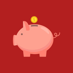 Piggy bank with coin icon, isolated flat style. Concept of money, investment, banking or business services. Vector illustration.