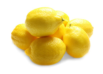 Heap of delicious fresh lemons on white background