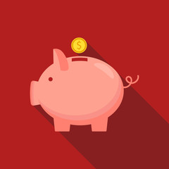 Piggy bank with coin icon, isolated flat style. Concept of money, investment, banking or business services. Vector illustration.