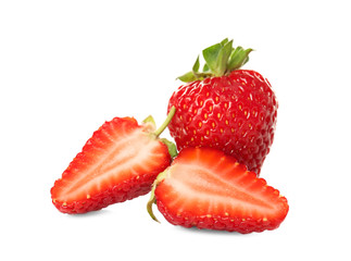 Ripe strawberries on white background, close up