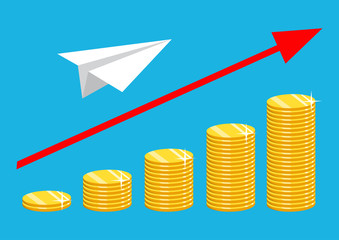The concept of income or profit. Vector illustration. Stack of gold coins.