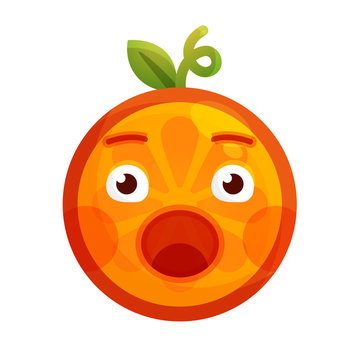 Scream emoji. Screaming orange fruit emoji. Vector flat design emoticon icon isolated on white background.