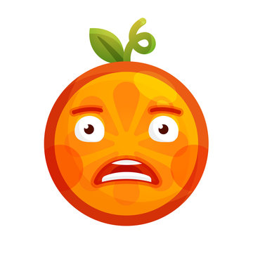 Shock emoji. Smiley orange fruit emoji. Vector flat design emoticon icon isolated on white background.