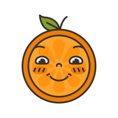 Happy smile emoji. Smiley orange fruit emoji. Vector flat design emoticon icon isolated on white background.
