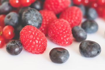 pile of red and blue berries closeup