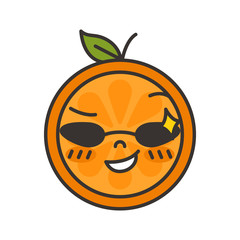 Cool emoji with sunglasses. Cool winking orange fruit emoji. Vector flat design emoticon icon isolated on white background.