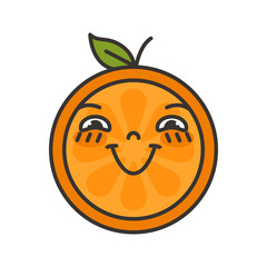 Enjoy emoji. Smiley enjoying orange fruit emoji. Vector flat design emoticon icon isolated on white background.