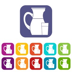 Jug of milk icons set