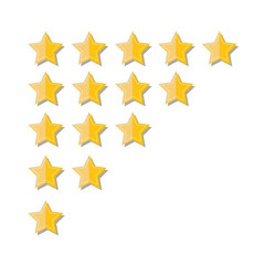Fototapeta premium Rating golden stars. Feedback, reputation and quality concept. Hand pointing, finger pointing to five star rating. Customer review concept. Vector