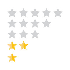 Rating golden stars. Feedback, reputation and quality concept. Hand pointing, finger pointing to five star rating. Customer review concept. Vector