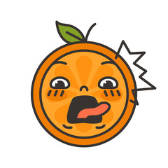 Scream emoji. Screaming orange fruit emoji. Vector flat design emoticon icon isolated on white background.