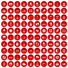 100 bicycle icons set red