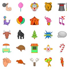 Zoo circus icons set, cartoon style