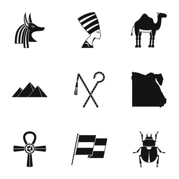 Pharaon of Egypt icons set, simple style