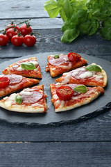 Hot true PEPPERONI ITALIAN PIZZA with salami and cheese. TOP VIE
