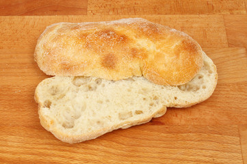 Ciabatta bread on a board