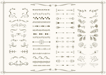 Big set of graphic elements for wedding, invitation, save the date cards. Hand drawn. Vector