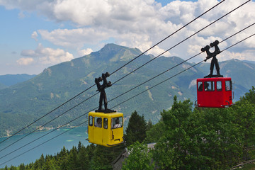 Cable car on the Zwölferhorn Alm (alpine meadow) near St Gilgen, Salzburger Land, Salzburg, Austria, Summer 2017
