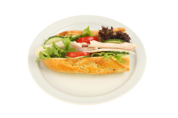 Turkey baguette on a plate