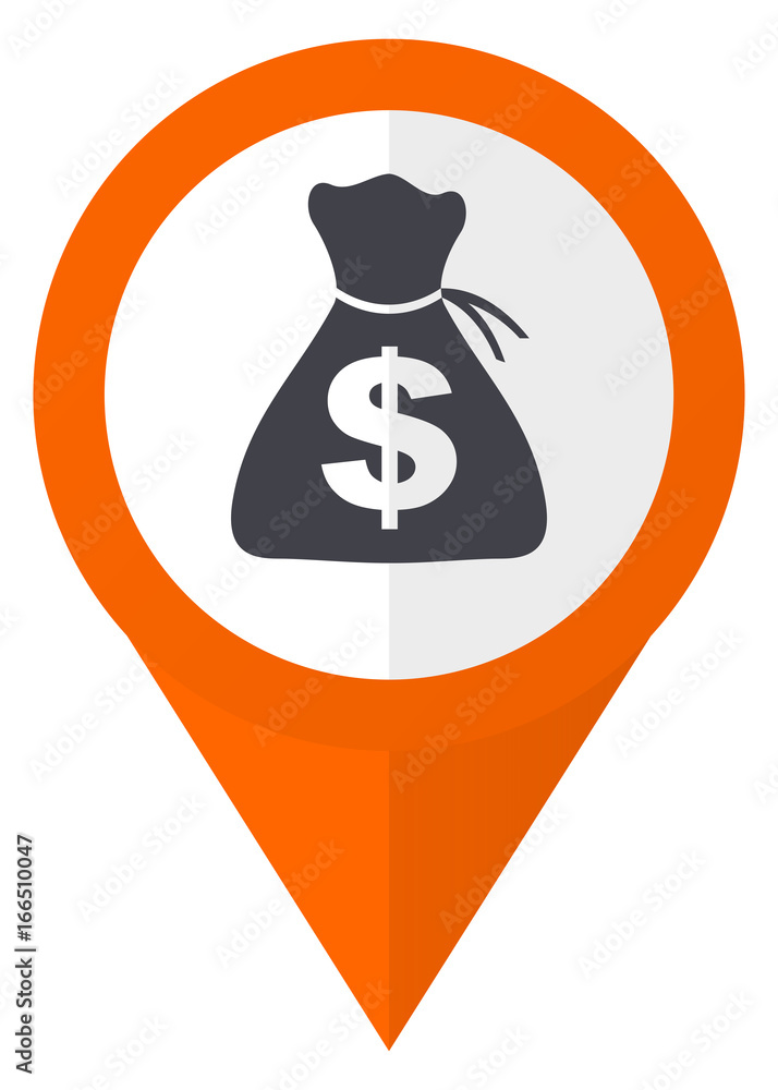 Poster money orange pointer vector icon in eps 10 isolated on white background.