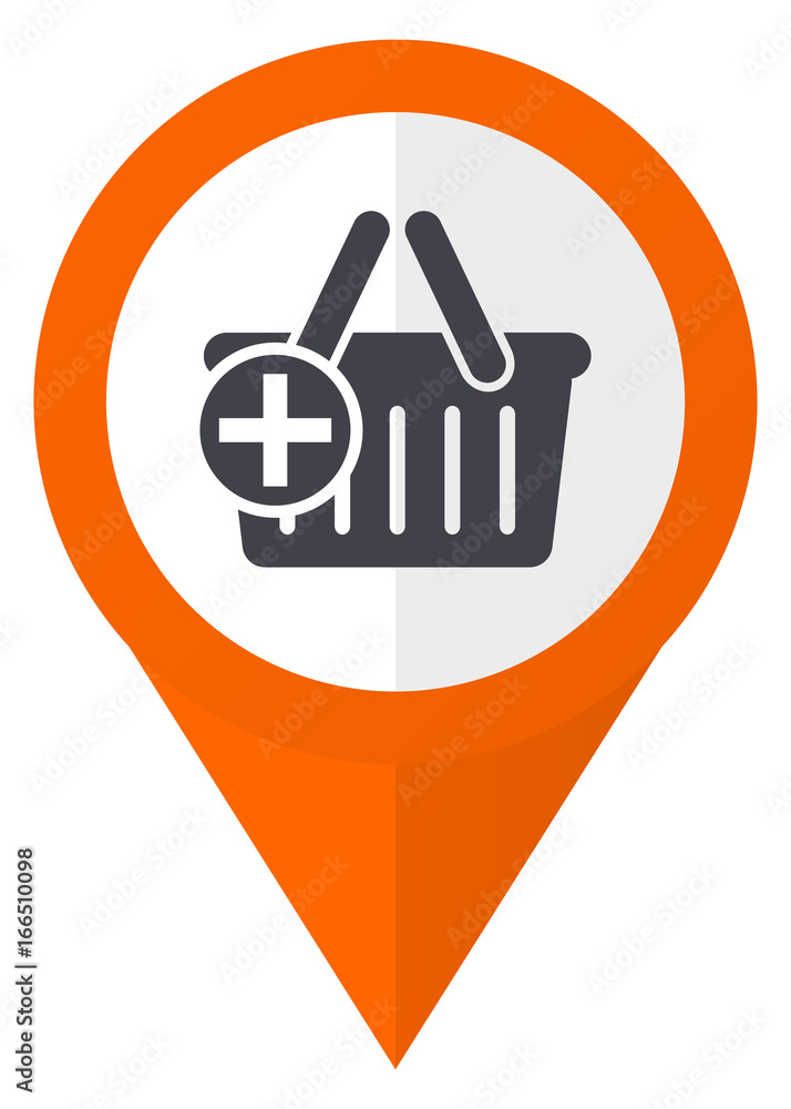 Fototapete add to shopping basket orange pointer vector icon in eps 10 isolated on white background.