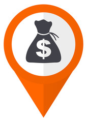 Money orange pointer vector icon in eps 10 isolated on white background.