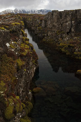 Water-filled canyon in Thingvellir National Park, Iceland