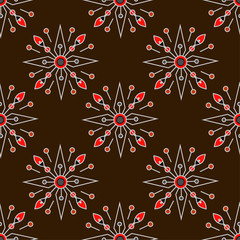 Floral stars seamless pattern on a brown background. Minimal art. 