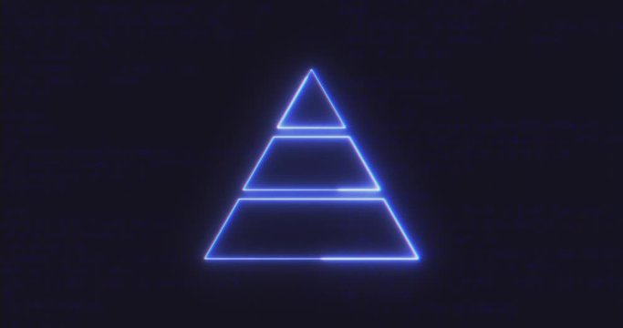 Animation Futuristic Interface Pyramid Chart Icon on Computer code running Background