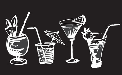 Set with hand drawn cocktails glasses.