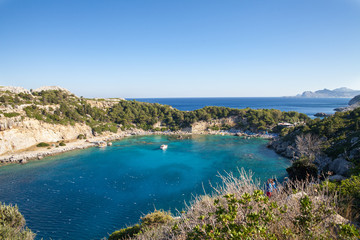 Fototapeta na wymiar Bay off the coast of Lindos on Rhodes island, Greece.
