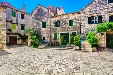 Starigrad Hvar square. / View at old square in 2400 years old Starigrad town, Island Hvar, oldest place in Croatia, Europe. 