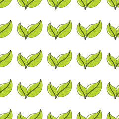 Green leaves seamless pattern in cartoon style isolated on white background vector illustration for web