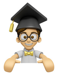 3D Scholar Man Mascot holding a big board with both hands. Work and Job Character Design Series 2.