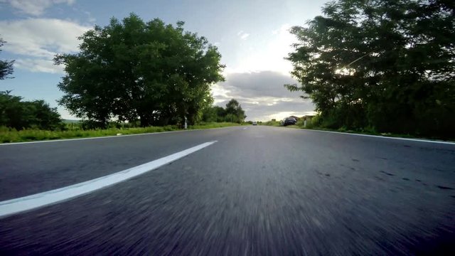 Front pov view of fast sport car driving 